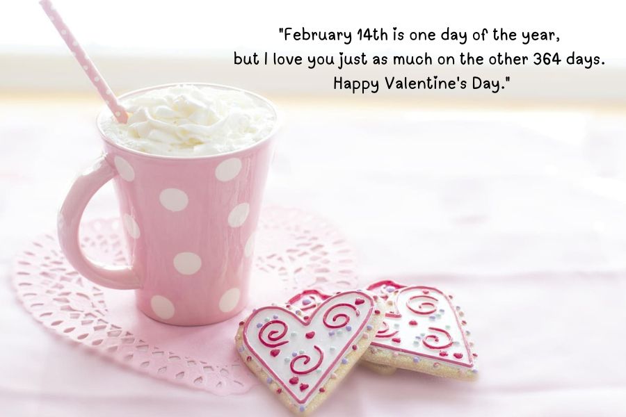 "February 14th is one day of the year, but I love you just as much on the other 364 days. Happy Valentine's Day."