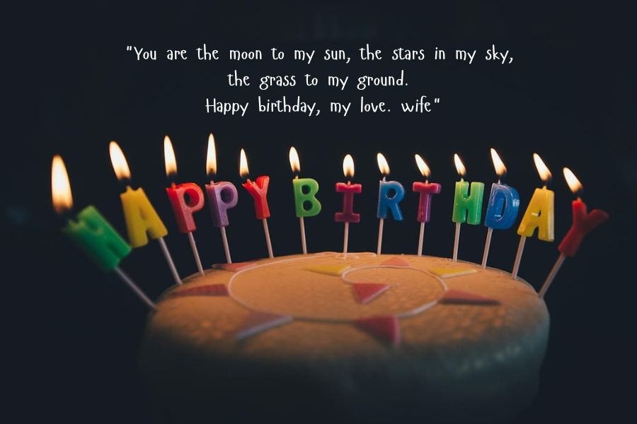 "You are the moon to my sun, the stars in my sky, the grass to my ground. Happy birthday, my love."